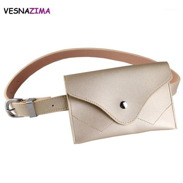 

vesnazima classic trendy waist bags fashion women belt pack vintage mini bags pu leather simple casual belt gold wm653z1