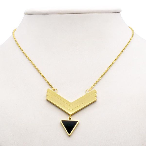 

classic design stainless steel three layers of stacked v pendant with triangular enamel pendant necklace for woman, Silver