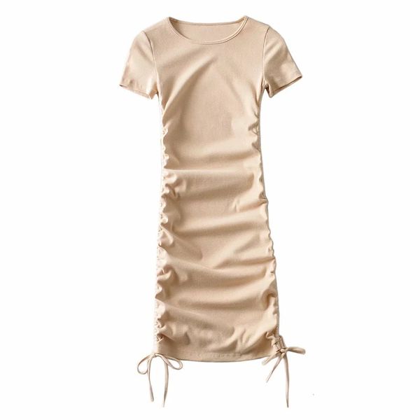 

2021 new quick sale women's spring autumn europe and america pleated lace up slim buttock short sleeve p4sj, Black;gray