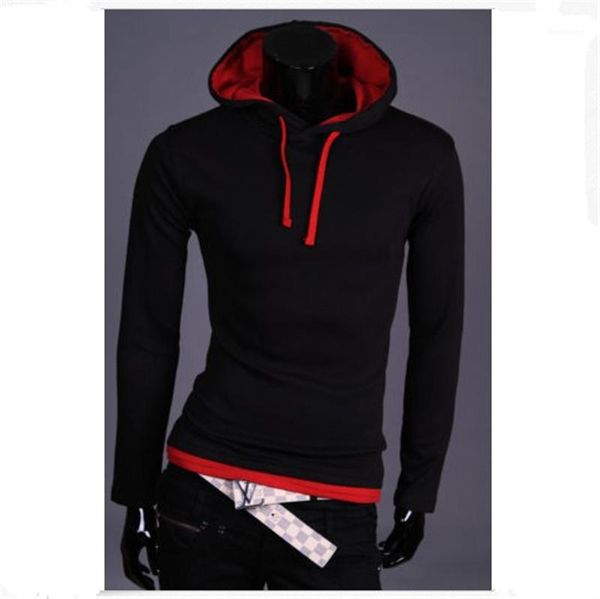 

man patchwork casual hoodies fashion trend long sleeve tee hooded sweater designer new male loose sports sweatshirts clothing, Black