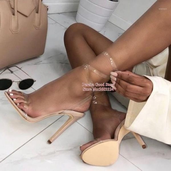 

clear pvc ankle strap high heel sandals cut-out peep toe stiletto heel dress shoes celebrating wedding party shoes1, Black
