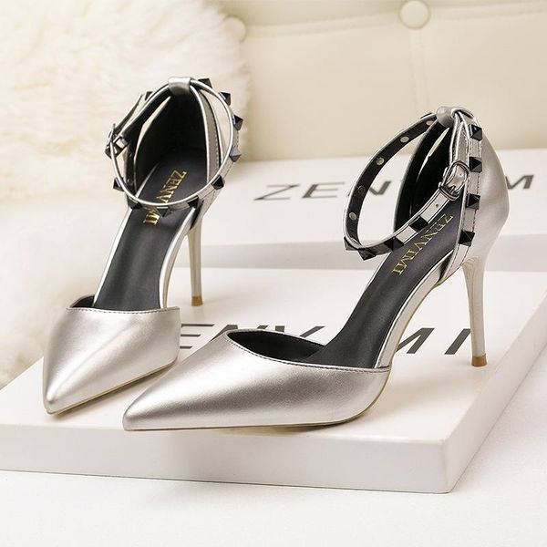 

dress shoes rivet basic super high thin pumps women shallow pointed toe wedding party ladies slip-on, Black