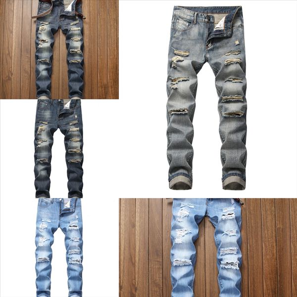 

t9d8z men casual jeans hole zipper balck jeans pants men ripped patch skinny fit for man solid skinny hole jeans destroyed frayed slim, Black