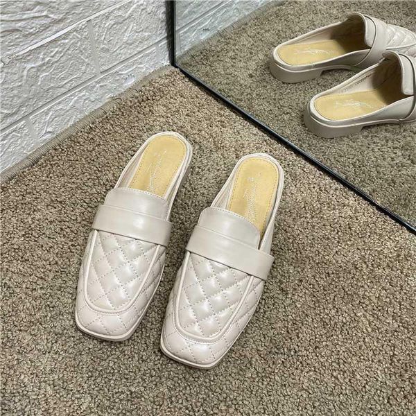 

deat 2020 new spring summer fashion casual shallow square-head woven low-heeled baotou rhombus slippers shoes women se6961, Black