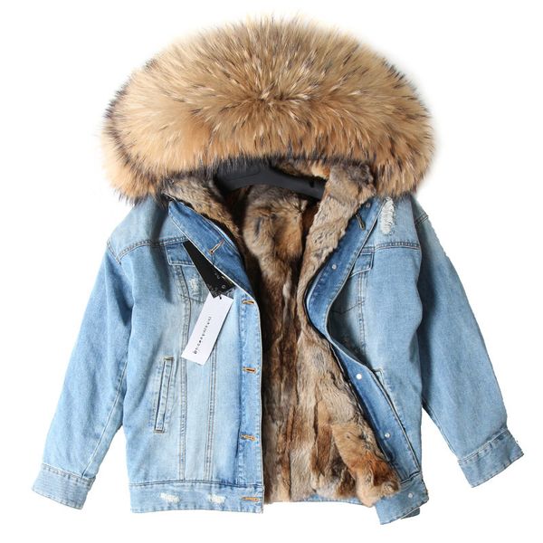 

2021 winter new rabbit skin stuffed fashion jacket loose fox fur detachable lining women's warm coat ij46, Black