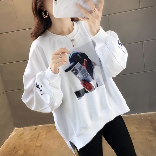 

early autumn 2020 new sweater fashion women's round neck sweater creative irregular slit hem long sleeve ins fashion tdygq, Black