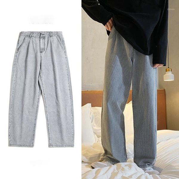 

retro jeans men's fashion washed striped casual straight jean pants men streetwear mens denim trousers1, Blue