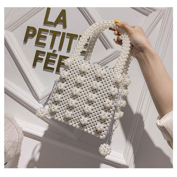 

vintage handmade faux pearl handbag beaded totes bag women 2020 fashion luxury handbag pearl tote bags