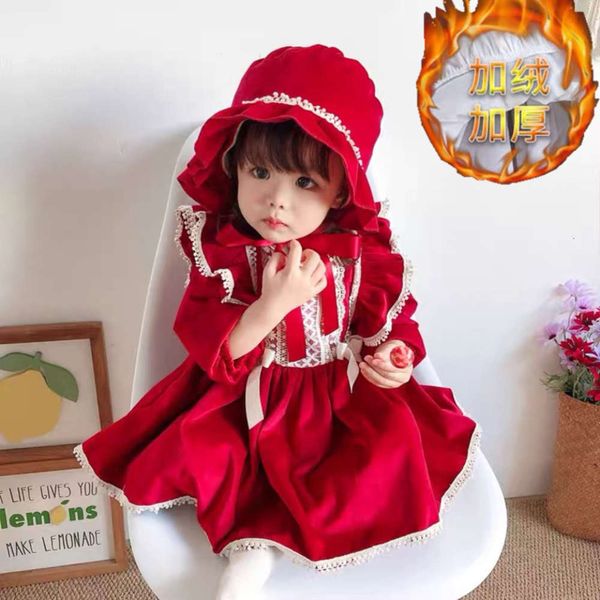 

net children's autumn and winter plush suit girl's new year's year red drs skirt, Red;yellow