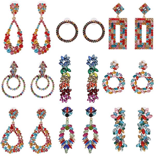 

jujia good quality multi colors crystal statement earring trend fashion vintage statement stud earrings factory price wholesale, Golden;silver