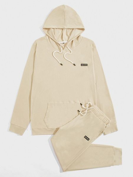 

men letter patch detail drawstring hoodie & sweatpants g4qz#, Gray
