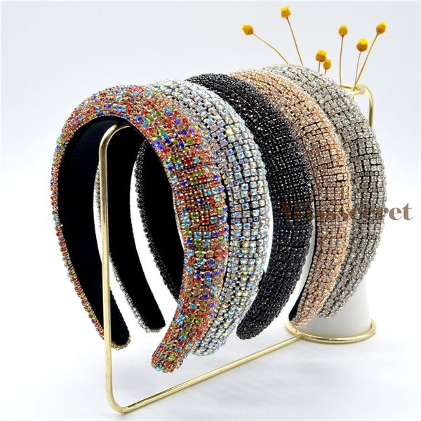 Hot colorato Bling Bling strass fasce per le donne di lusso lucido imbottito diamante cristallo fasce per capelli accessori per capelli partito 14 colori