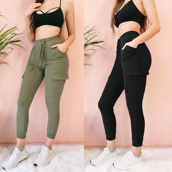 

women's pants & capris 2021 summer high waist army green pencil woman black casual pant fashion women lace up pocket decoration pants1, Black;white