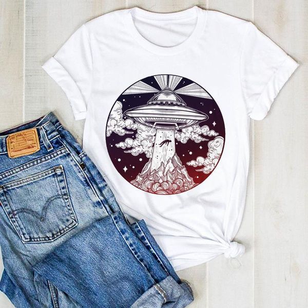 

women lady ufo cute 90s printed ladies fashion summer t tee tshirt womens female shirt clothes graphic t-shirt, White