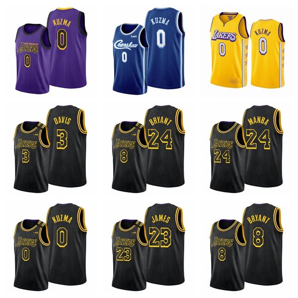 

los angeles lakers kobe bryant lebron james anthony davis kyle kuzma men city jersey, Black