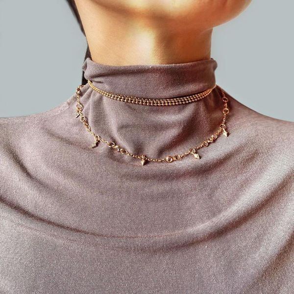 

chains modyle gold color multilayer chian choker necklace set pendant for women multi chain love bohemian on neck jewelry, Silver