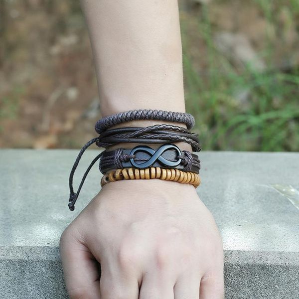 

eif dock new fashion infinity 8 leather bracelets diy wood beads multilayer bandage brand friendship charm bracelet f qyloli