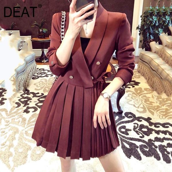 

women's suits & blazers [deat] french double-breasted suit dress autumn mid-length professional pleasted office lady styles yj90, White;black