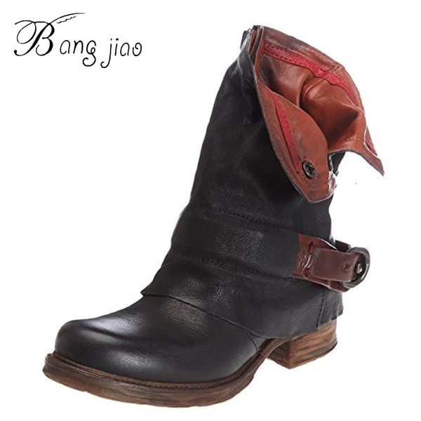 

nuevo martin primavera cuero pu casual punta cuadrada con hebilla de tobillo para botas mujer, Black