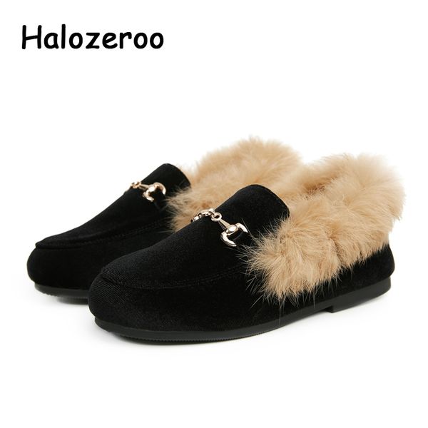

winter kids fur shoes baby girls velvet loafers children princess flats toddler brand dress shoes black shoes warm moccasin new 1029, Black;red