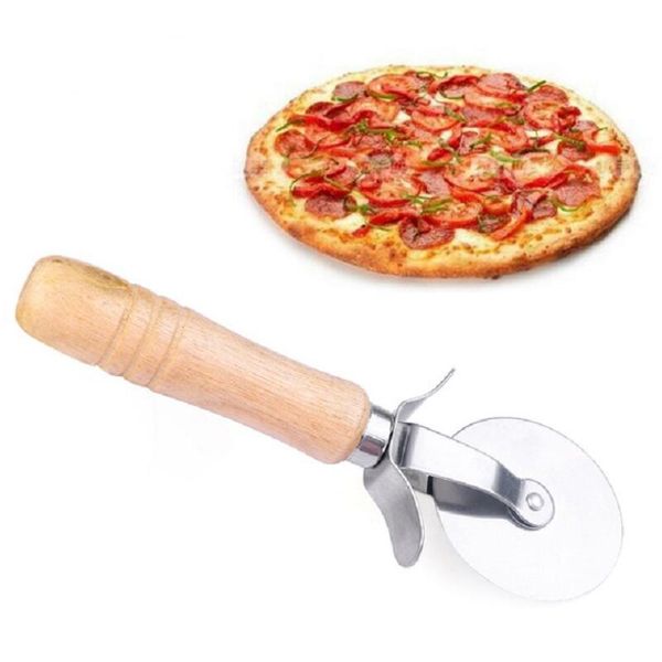 Yuvarlak Pizza Kesici Bıçak Paslanmaz Ahşap Saplı Çelik Pasta Yapışmaz Pizza Kesici Tekerlek Dilimleme Bıçak Kavrama LX3941