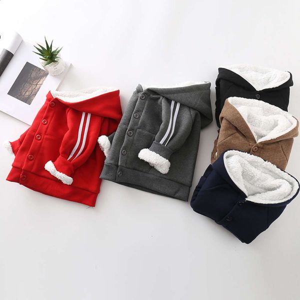 

thickened 2019 winter children's cardigan boys girls' cashmere hooded and buttoned sweater, Black