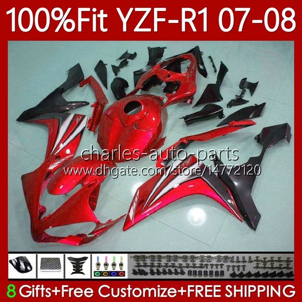 100% Fit OEM Bodywork para YAMAHA Gloss vermelho MOTO YZF-R1 YZF-1000 YZF R 1 1000 CC 07-08 Corpo 91No.25 YZF R1 1000CC YZFR1 07 08 YZF1000 2007 2008 Molde de injeção Kit de carenagem