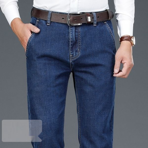

t72o1 men's straight jeans autumn winter thick loose jeans and jeanspants and jeanshigh waist stretch tencel fashion business formal an, Blue