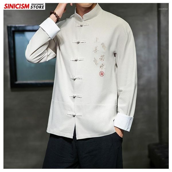 

sinicism store men oversize chinese style shirts mens 2019 loose fashion embroidery clothes male buckle mandarin collar shirts1, White;black