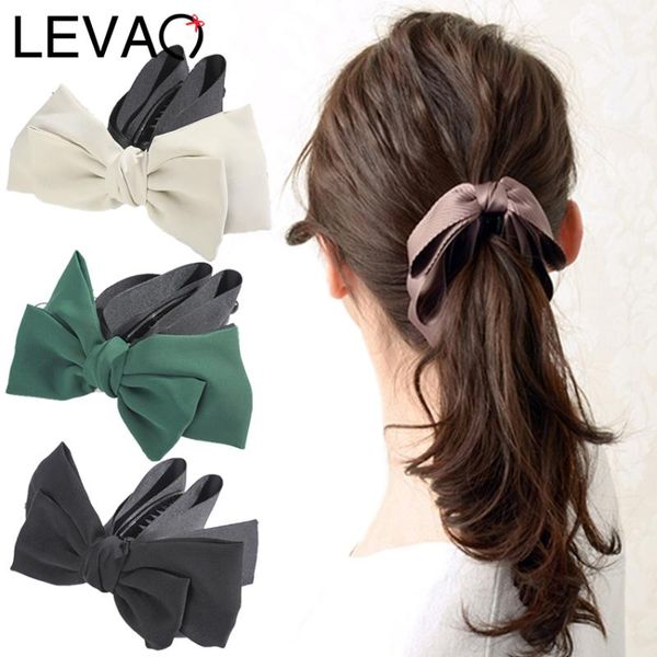 

hair accessories levao solid double layer bow banana clip big bowknot ponytail hairpin ribbon clips for girls women