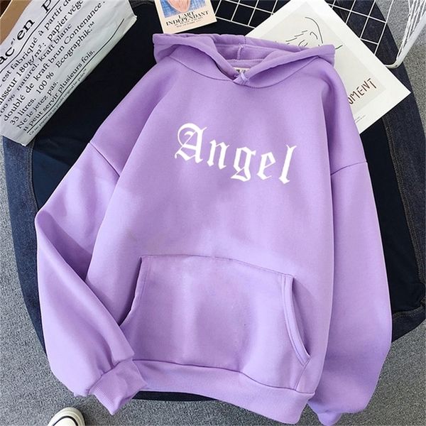 Felpe oversize con cappuccio manica lunga Pullover Angel streetwear Casual plus size Stampa Felpa Donna top Kawaii vestiti in stile coreano 201216