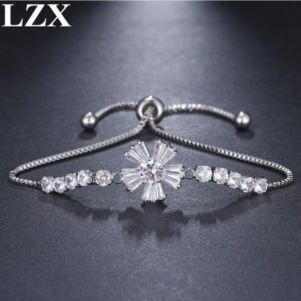 

charm bracelets lzx fashion bracelet white/rose gold color flower design cubic zirconia crystal bangles for women girls party jewelry, Golden;silver