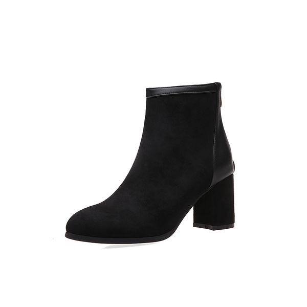 

2021 the new simple style comfortable round toe ankle wear black zipper and high heels thick riding boots women's shoes 5jxc