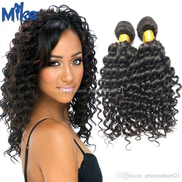 

mikehair indian deep wave hair weft 2 pieces good quality human hair bundles malaysian peruvian brazilian deep wave curly hair extensions, Black