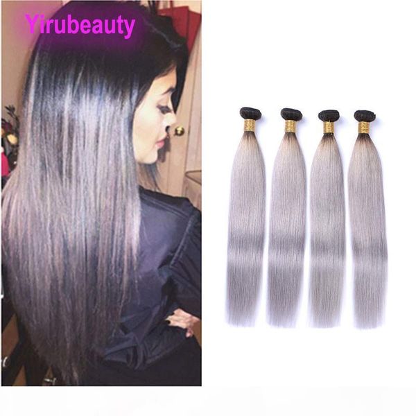 

peruvian 1b grey hair extensions 4 bundles silky straight 1b grey ombre color four pieces hair weaves wholesale dyed color 10-28inch, Black