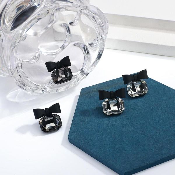 

aensoa new korean crystal bow stud earrings fashion unique statement zircon earrings for women girls party jewelry gift, Golden;silver