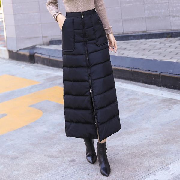 

m-5xl women's skirts fashion winter skirt 2020 new windproof and warm zipper down cotton skirt large size black skirts k10051