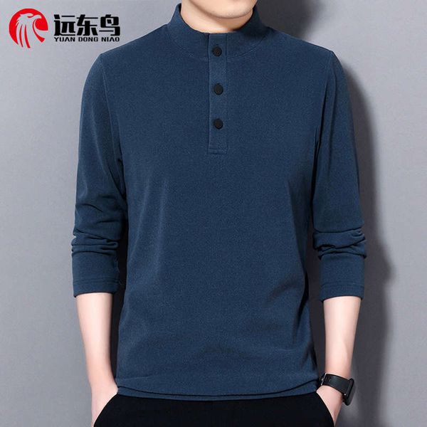 

middle aged men's long sleeve t-shirt pure cotton half high warm jacket standing collar autumn winter sweater bottoming shirt, Black