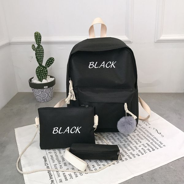 

black back packs for girls boys 3pcs bag set school bags letter print women school satchel teen schoolbag pompon y0125