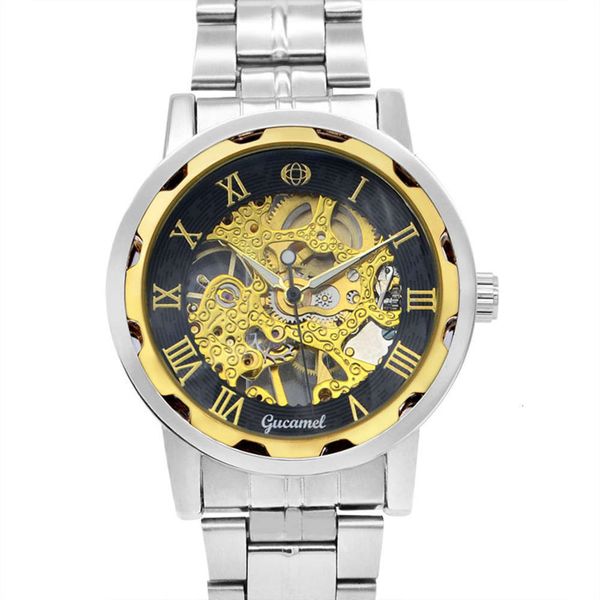 

camel fashion watch steel band ancient hollow gold manual mechanical watch men's watch, Slivery;brown