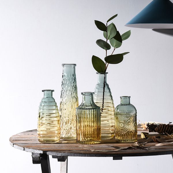 

european style retro relief transparent decorative vase ornament living room light luxury home ornament hydroponic flower arrangement glass