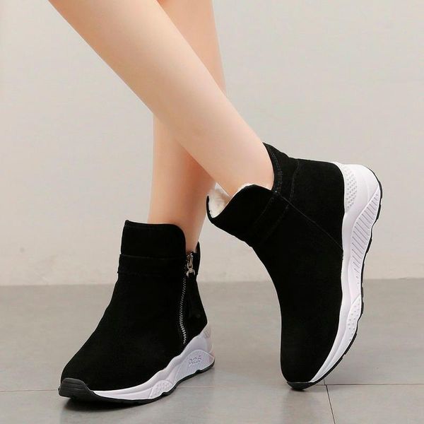 

boots waterproof snow ladies winter warm plush women's high heels ankle shoes m1660, Black