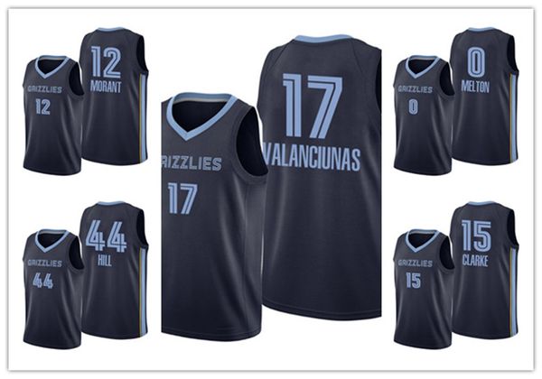 

custom 2020 grizzly bears deep blue style jerseys 12 morant 44 hill 17 valanciunas basketball jersey ing, Black;red
