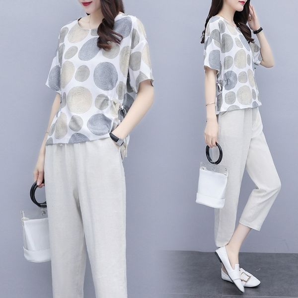 

javrq случайные платье и белье новой женской одежды хлопок летом хлопка льняной костюм 2020 мода богиня платье две кусок лето набор 9bw2t, Gray