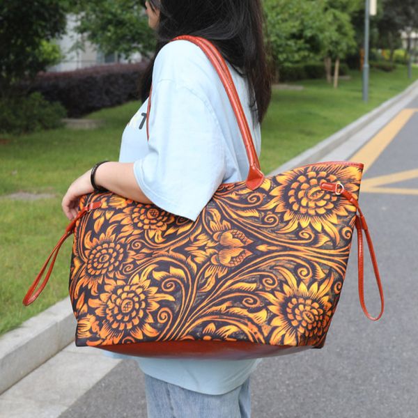 

new printed canvas big shopping bag lady retro personality handbag diagonal travel storage luggage travel