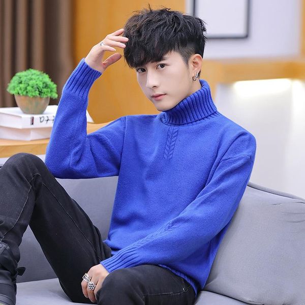 

men turtleneck sweater autumn new solid colors jumper dress winter high elasticity slim pullover men knitwear clothing -3xl, White;black