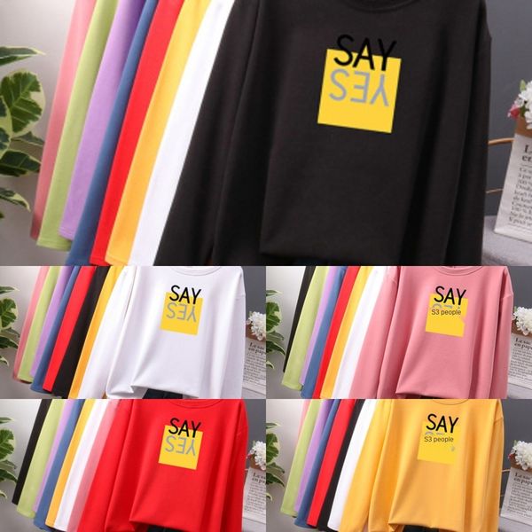 

all cotton autumn t- 2020 new print bottoming shirt women's long sleeve t-shirt large women's student oeqgu, White