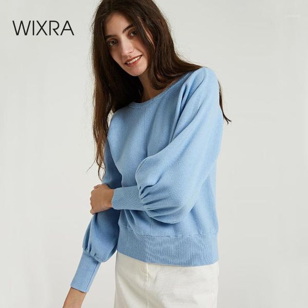 

wixra warm sweaters and pullovers lantern sleeve soft o-neck ladies knitted sweater women's jumpers 2020 autumn winter1, White;black