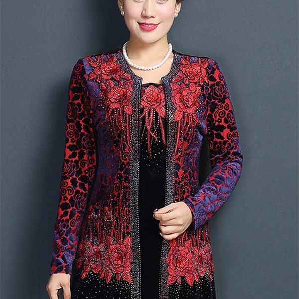 

new brand plus size 5xl middle-aged women coats embroidery false two-piece jacket coat print high-grade jackets and coats w361 201026, Black;brown