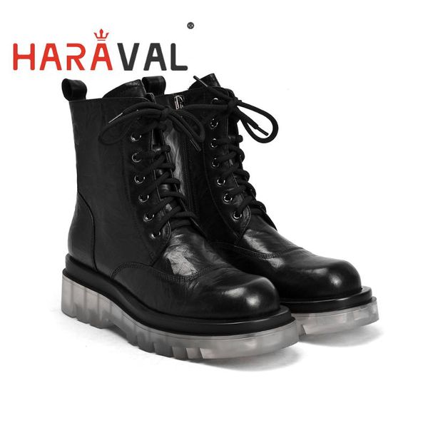 

boots haraval ankle shoes women autumn winter ins fashion lace up waterproof platform transparent outsole personality boot e45l, Black